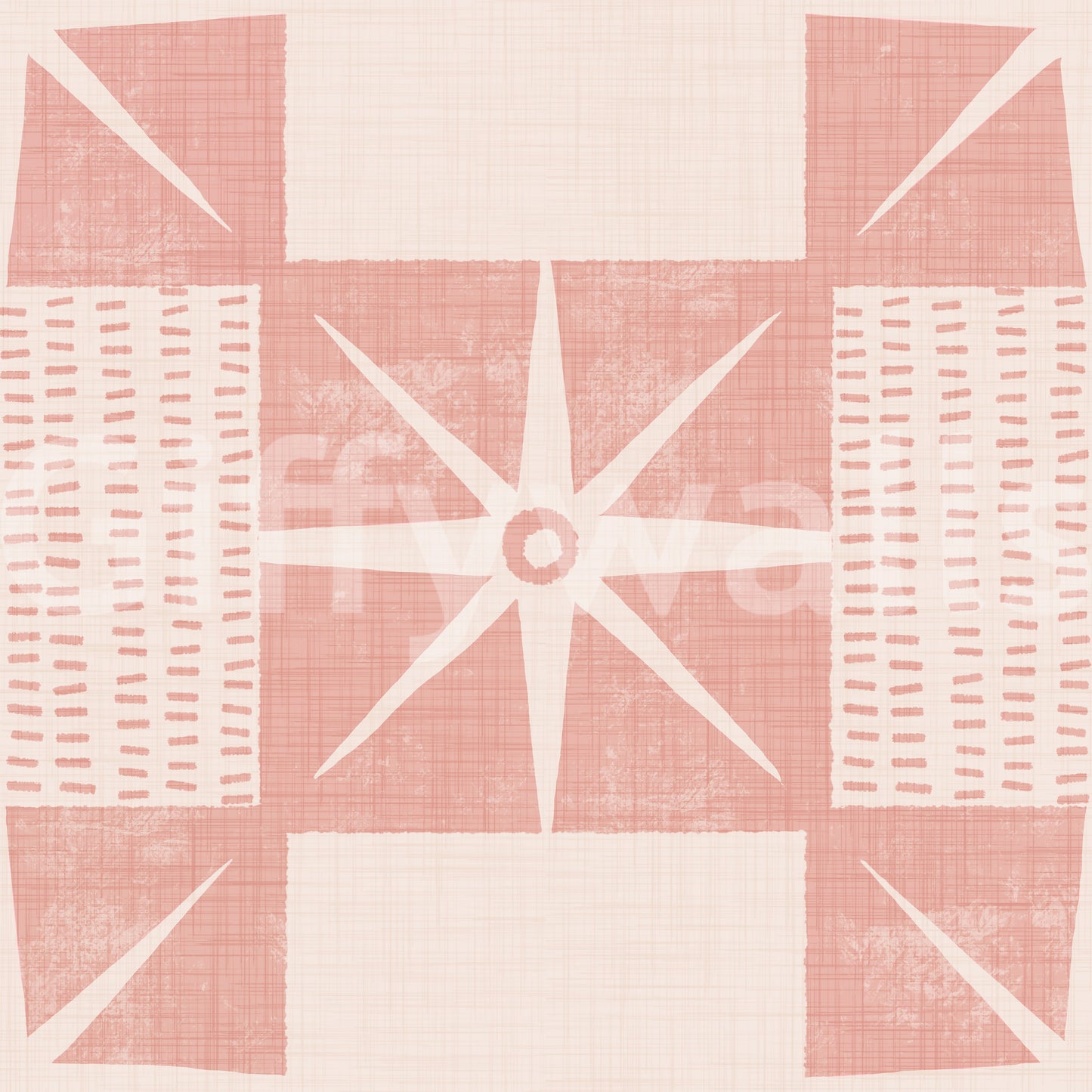 Retro Starburst Quilt Block - Minimalist Mid Century Pink Wallpaper