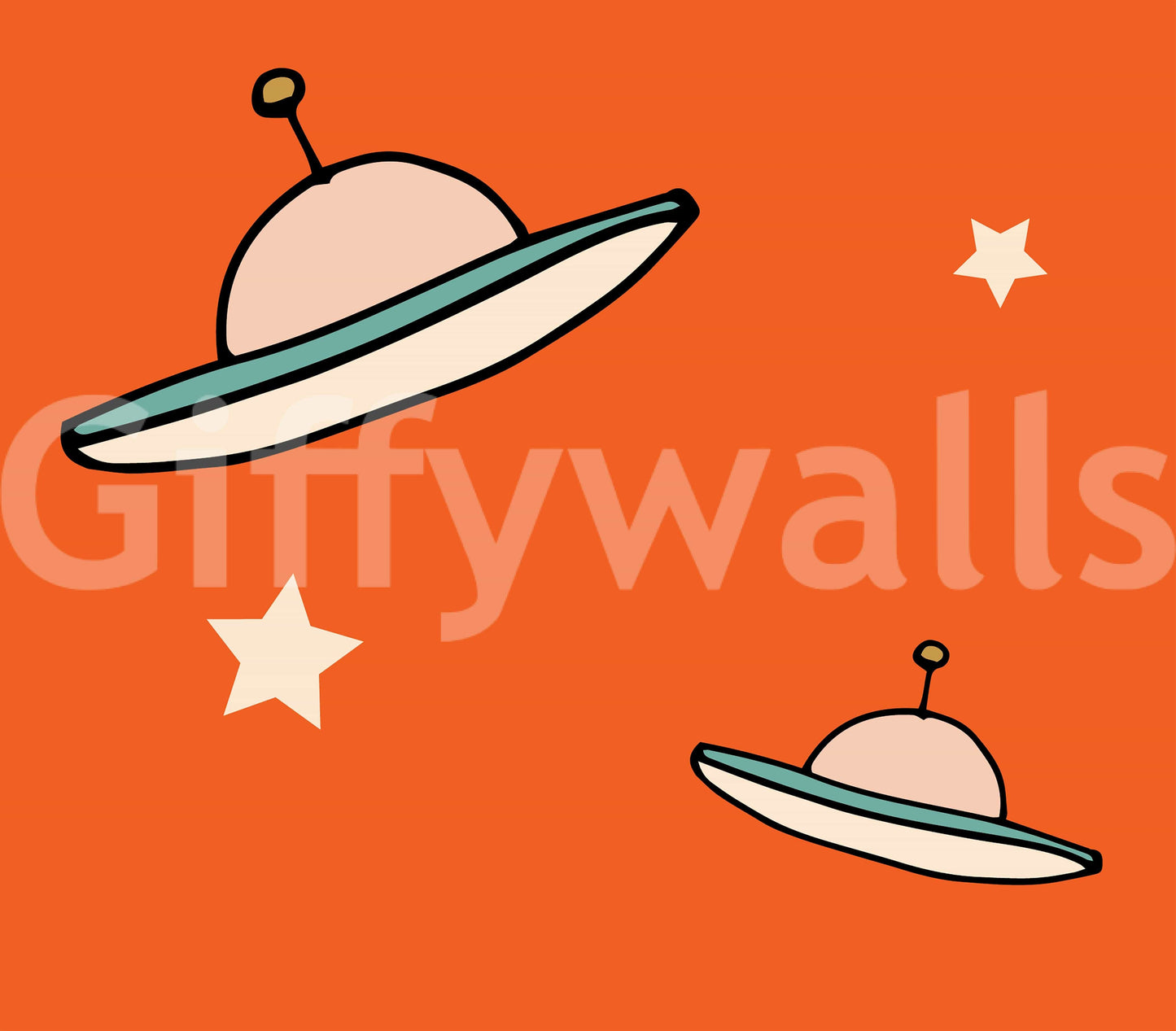Minimal alien ship pattern, warm orange wallpaper for walls, unique cosmic design.