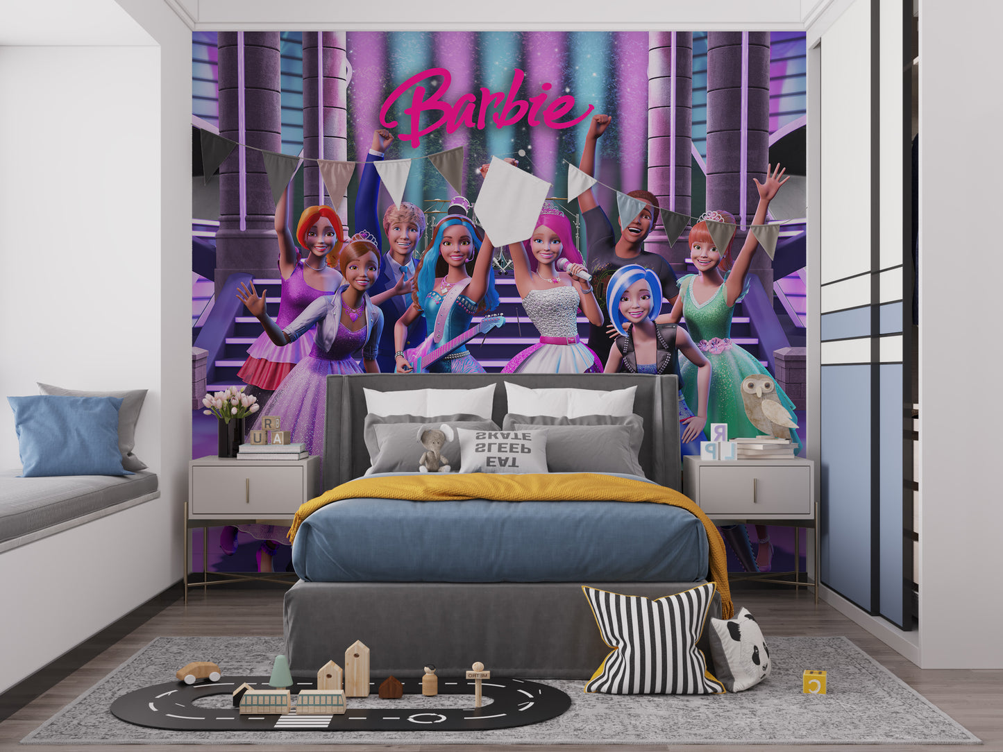 Glamorous wallpaper mural of Barbie as a rockstar princess