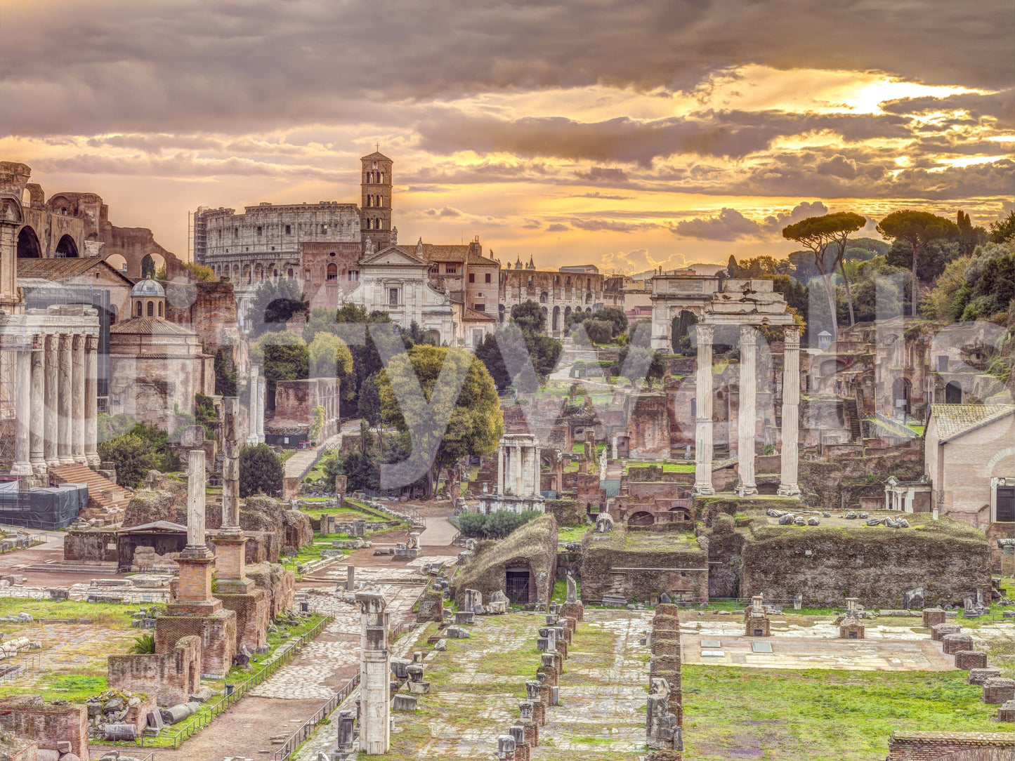 Historic Roman columns wall mural for modern lounge feature wall