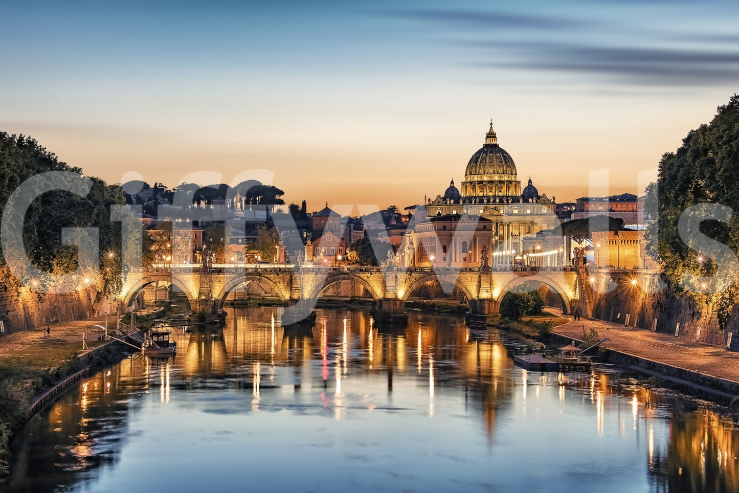 A high-quality serene city wall mural for walls.