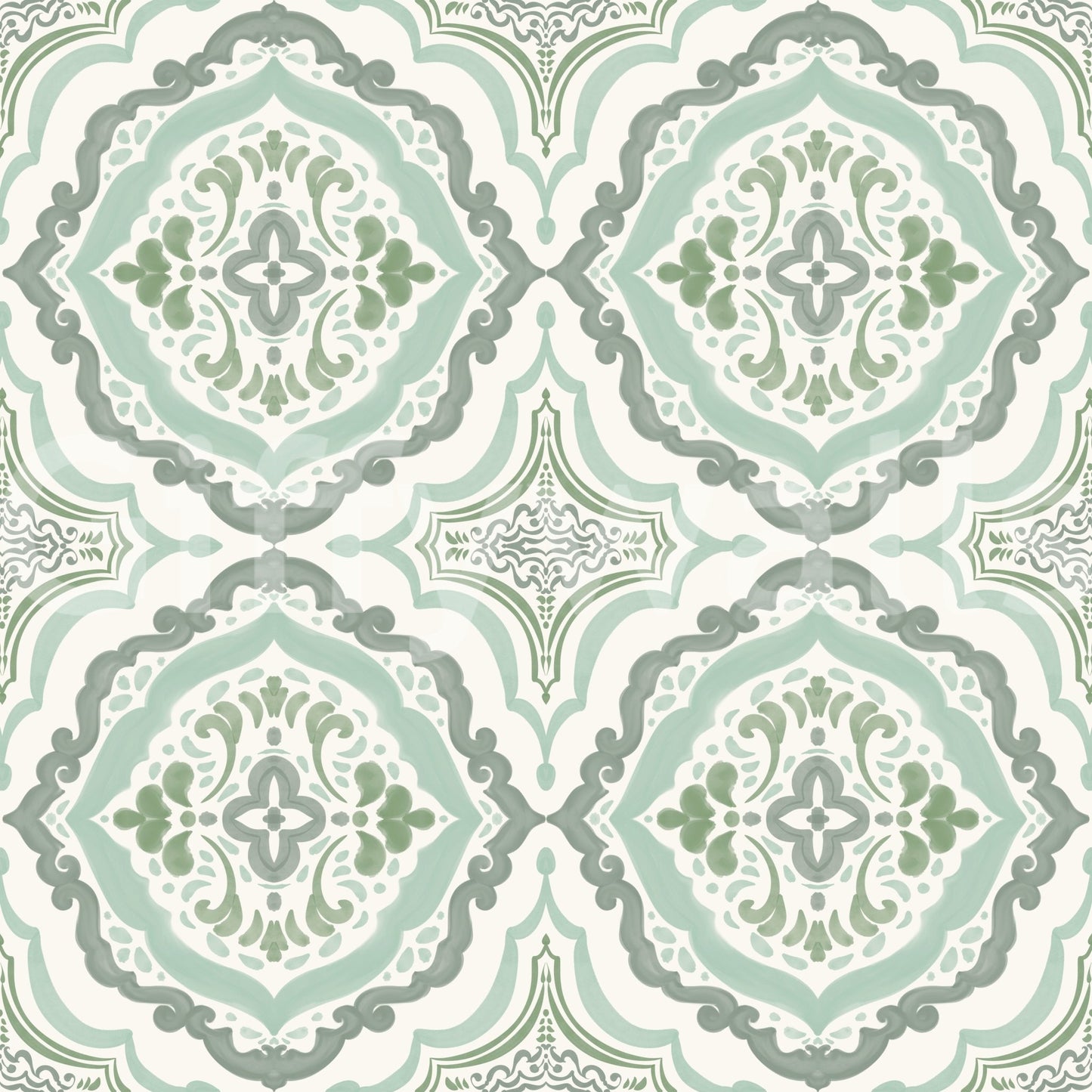 High quality Sage Bloom Tile Wallpaper for a calming home office.