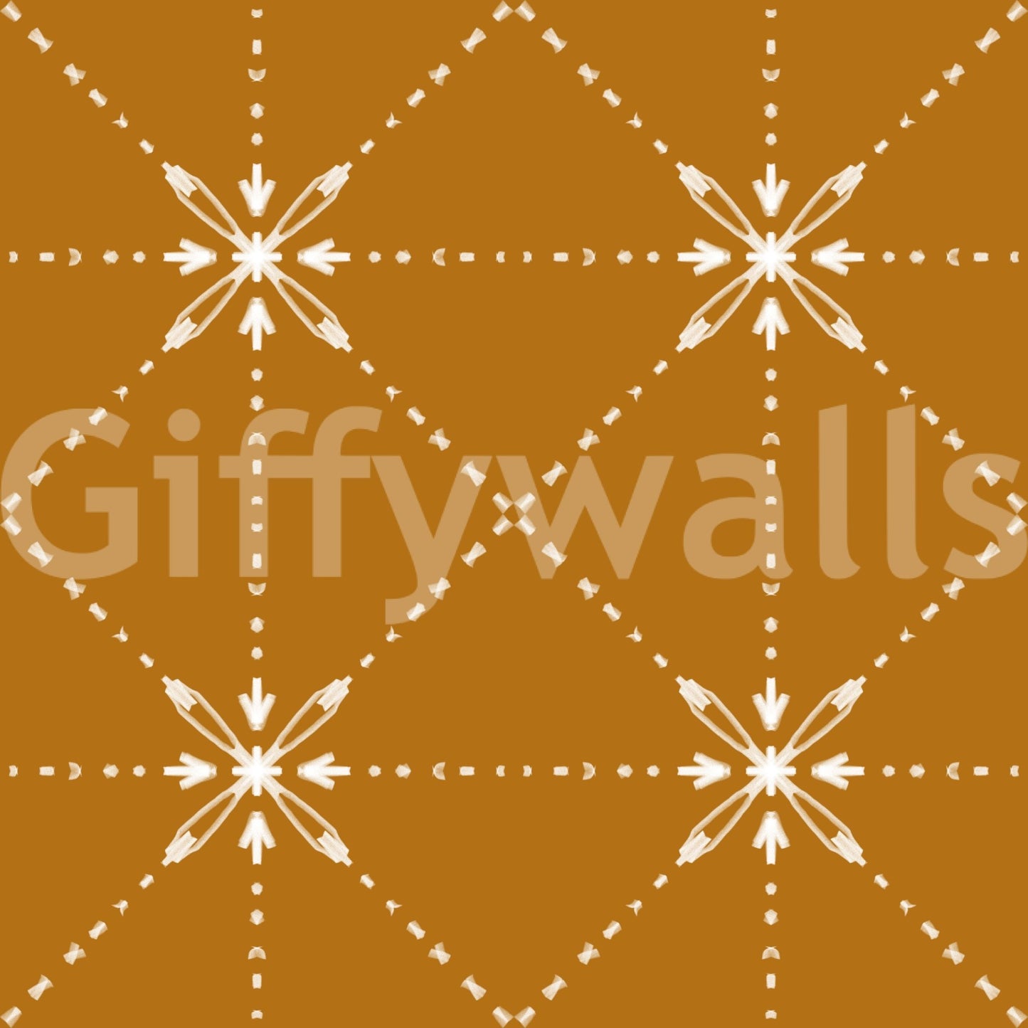 Sashiko Hana - Goshi - Latticed Flower Stitch On Gold Wallpaper