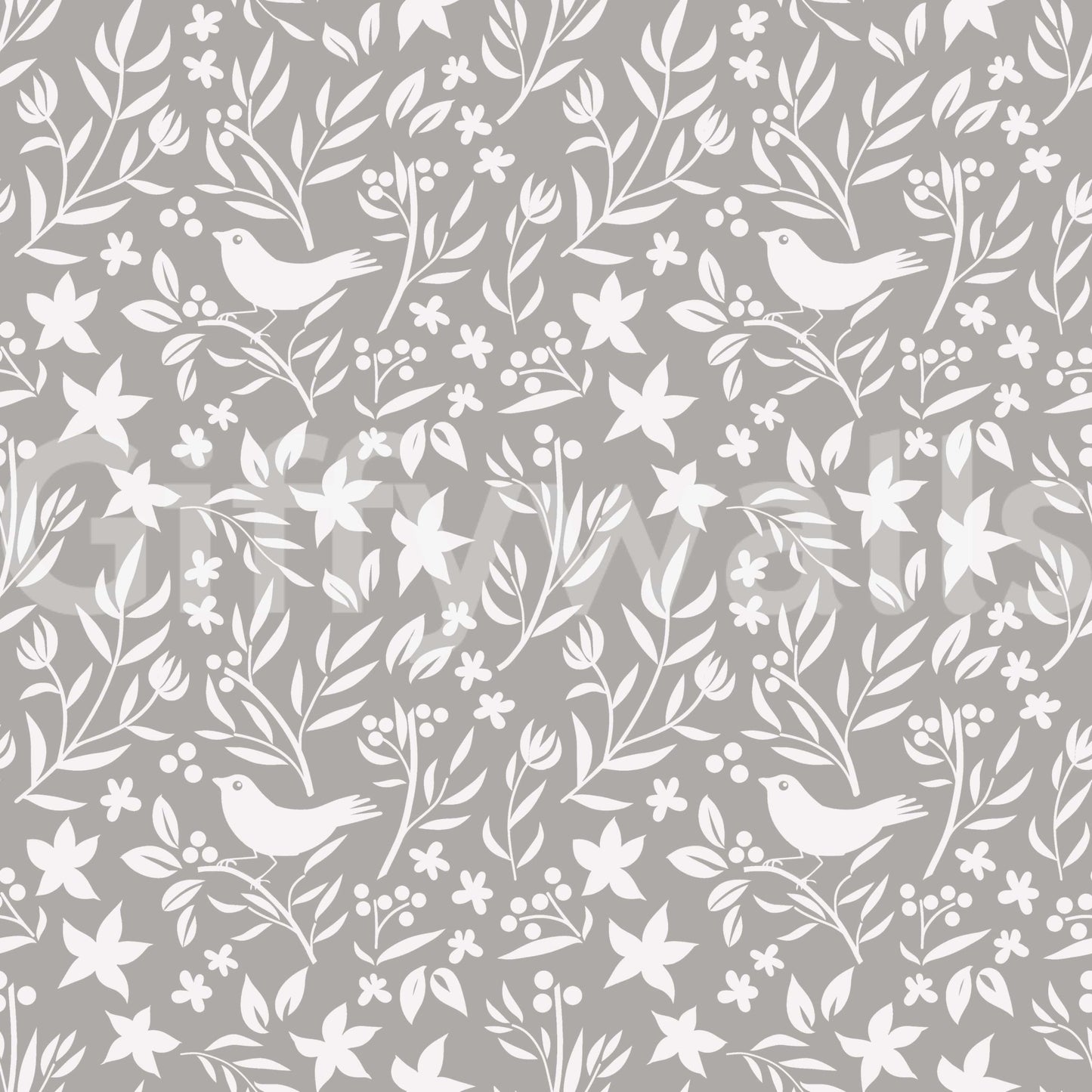 Graphic Scandinavian wallpaper, detailed star-like flowers.