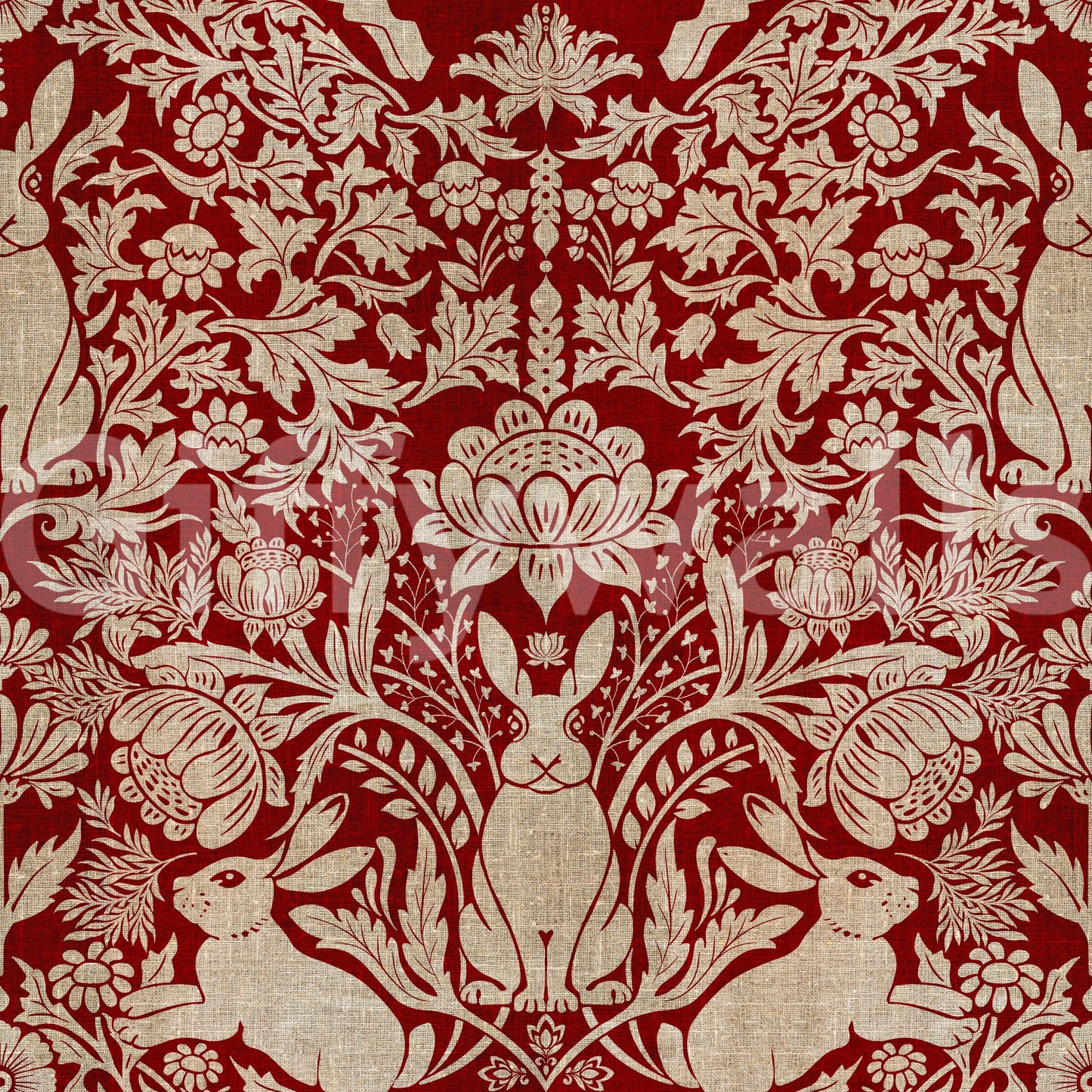 Scarlet Bloom & Bunny Wallpaper