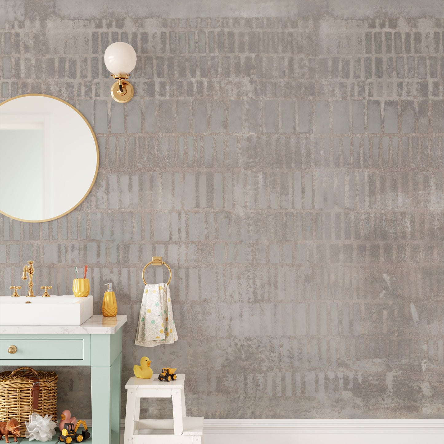 Beige and gray concrete grid pattern wallpaper for walls