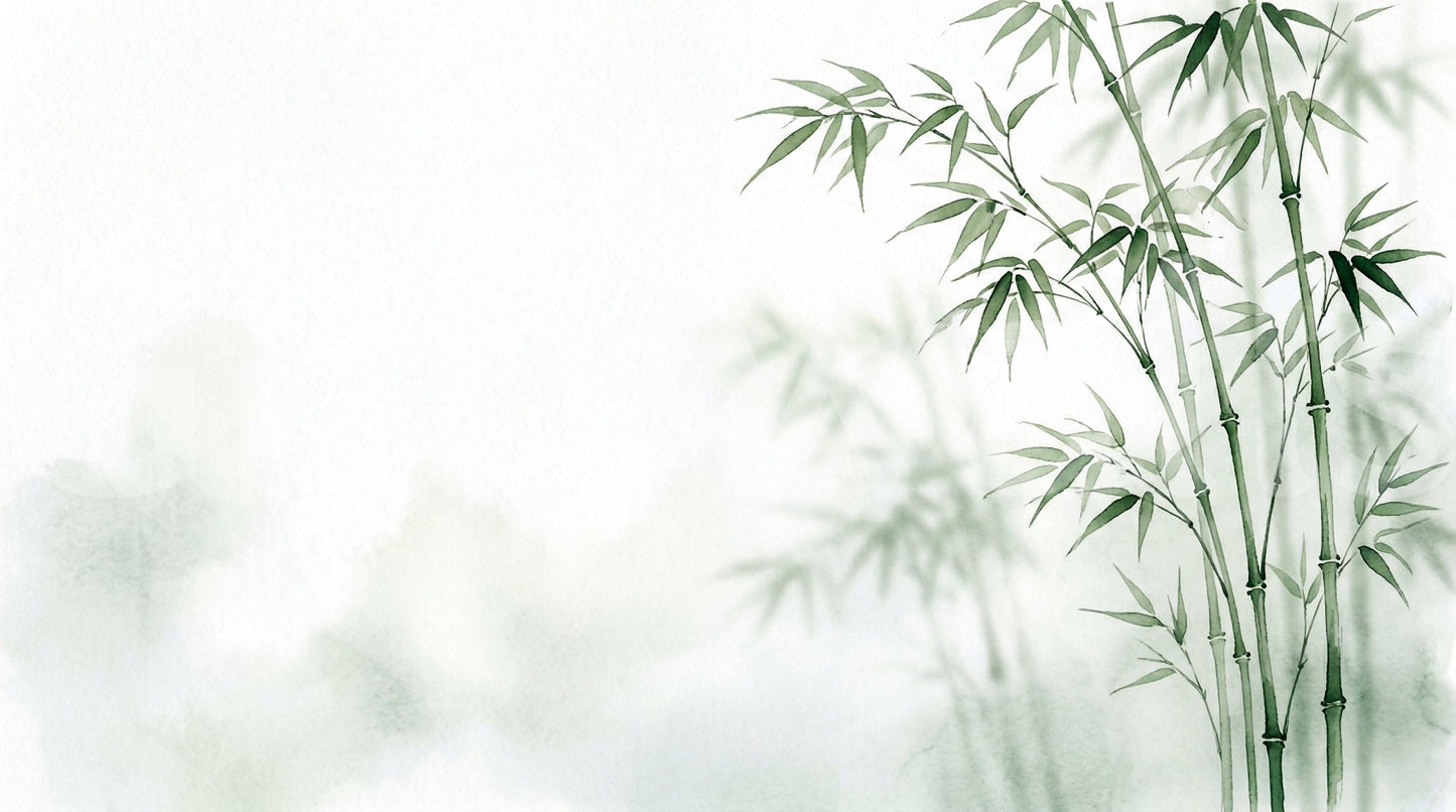 Serene bamboo wall mural with faded shadows for a calm effect.