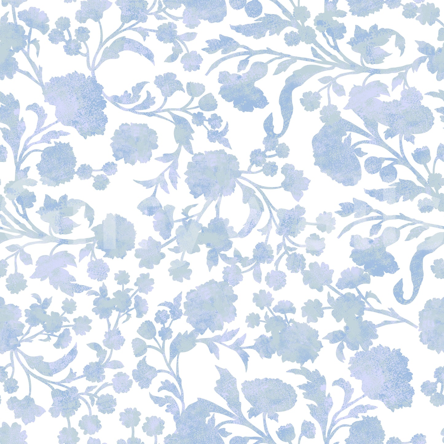 Serene floral print wallpaper in light blue hues