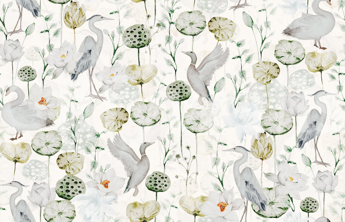 Aesthetic Water Garden Serenity wall mural, watercolor, calming neutrals.