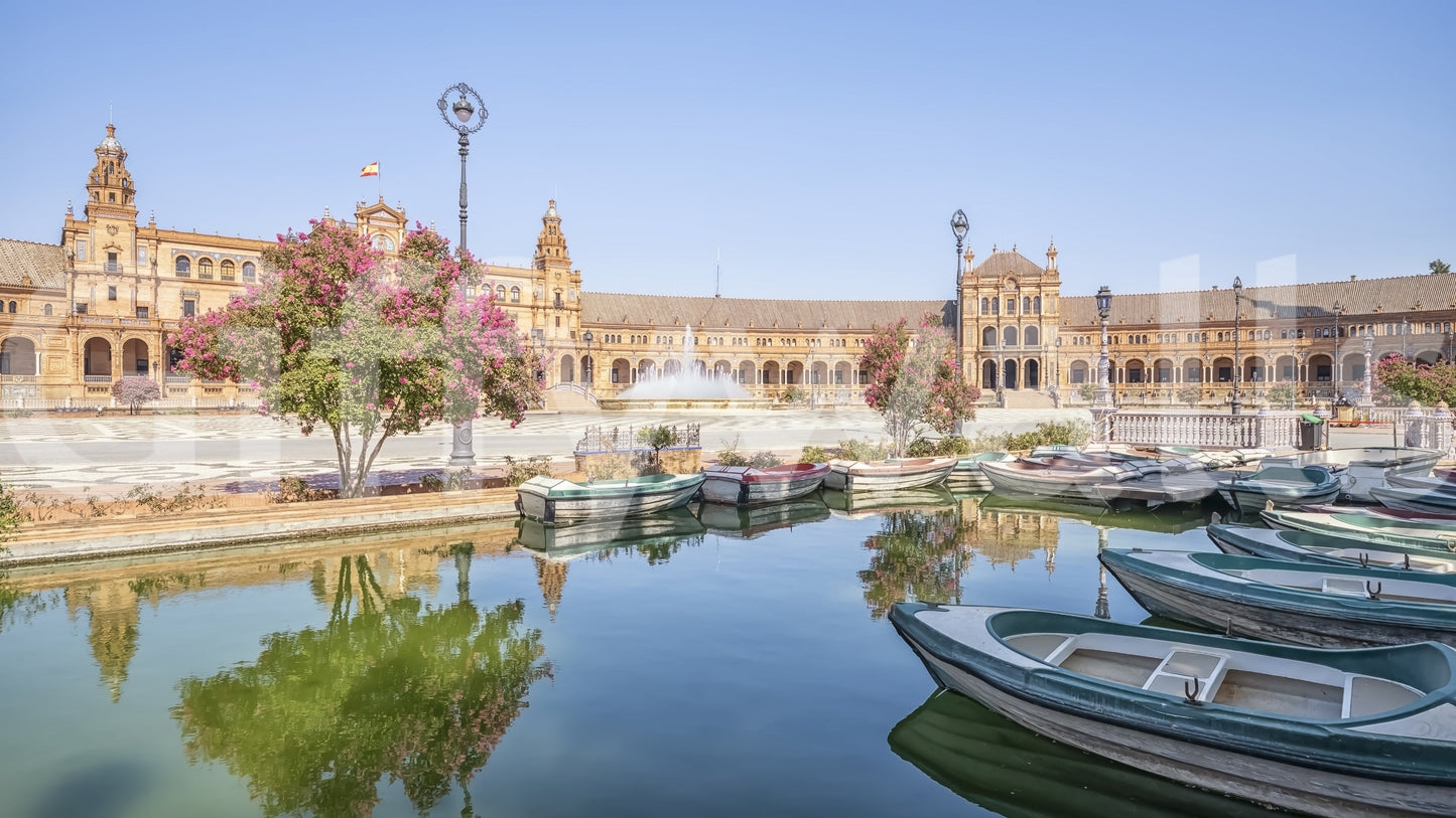 Historic Seville wall mural featuring Plaza de España architecture