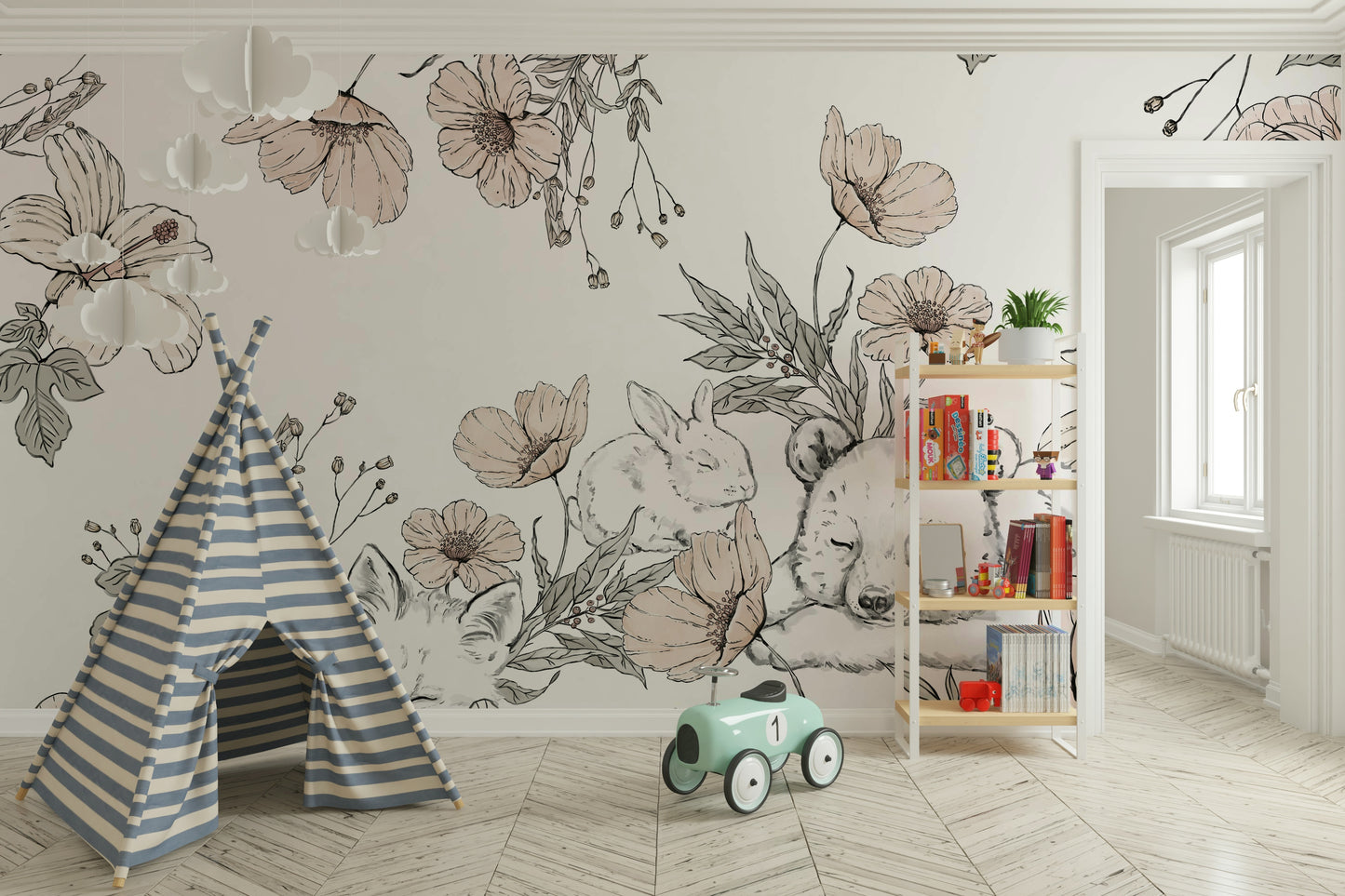 Slapende bosmuurschildering