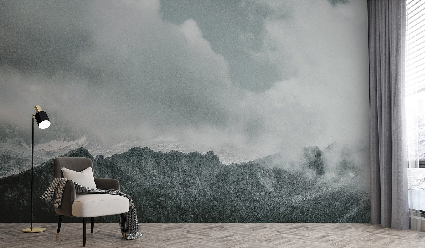 Subtle Foggy Snow Mountains Wall Art Mural