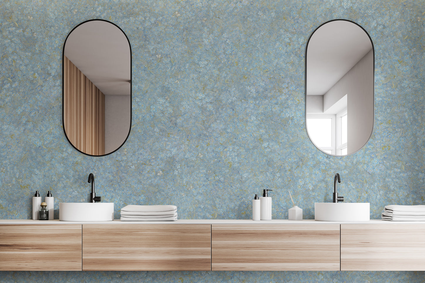 Subtle soft blue floral wallpaper design