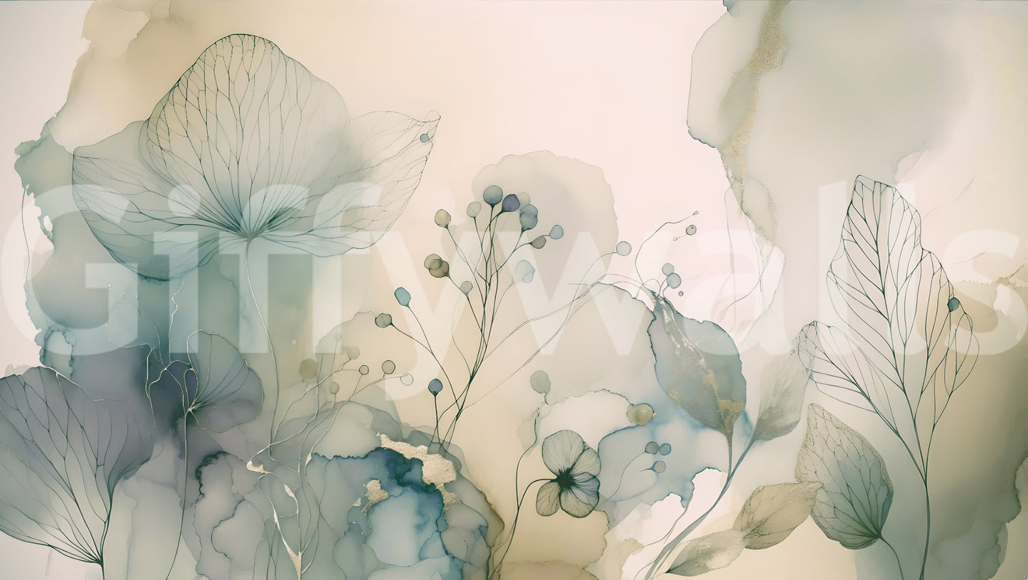 Soft focus flower bouquet wallpaper for a boutique style vanity area.