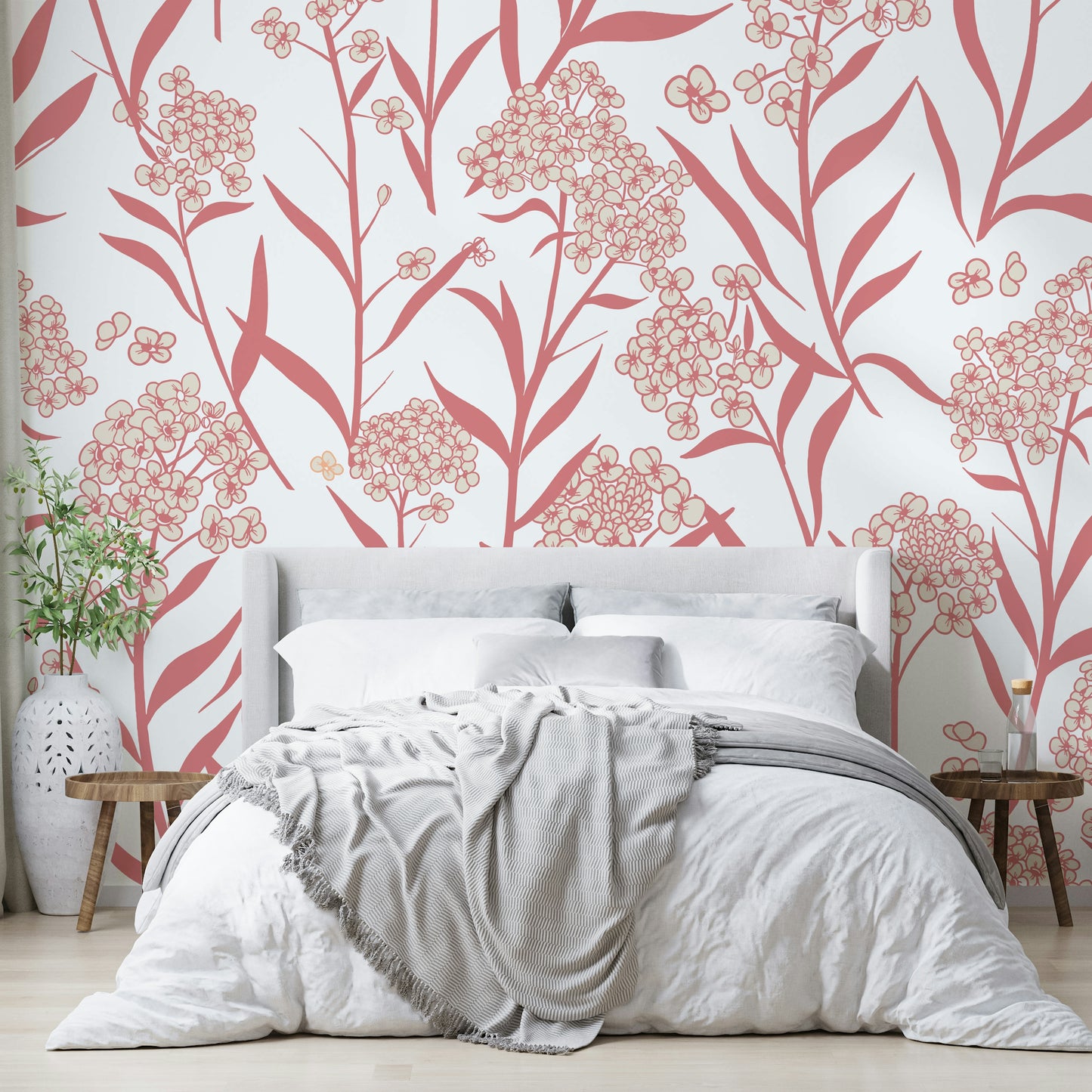 Soft floral mural wallpaper creating a peaceful home vibe