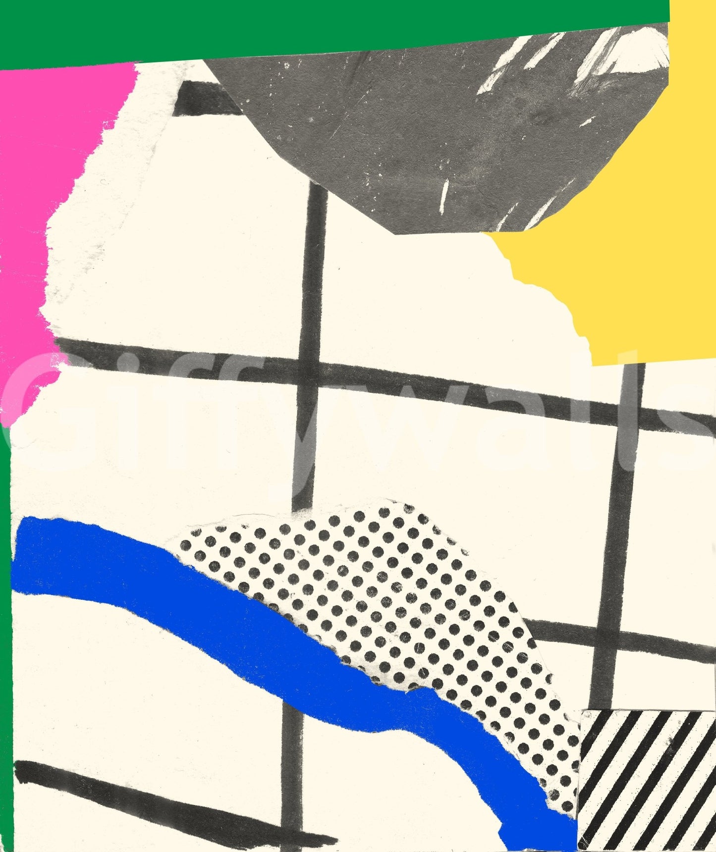 Fun and colorful summer collage wall mural with playful elements