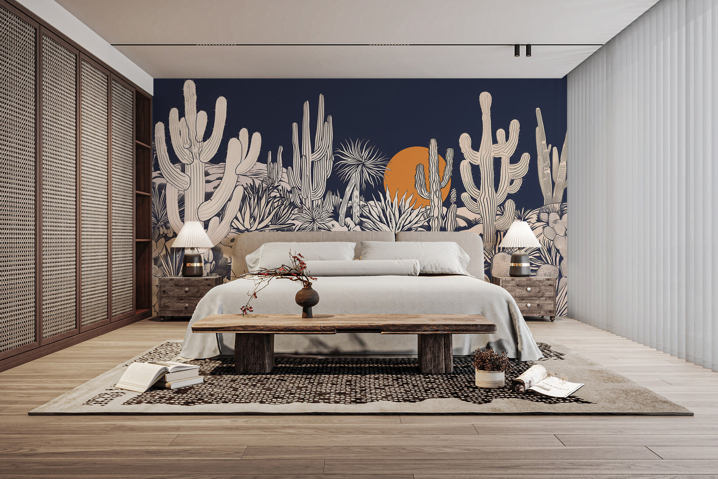 Desert horizon bathed in warm, etched sunset light