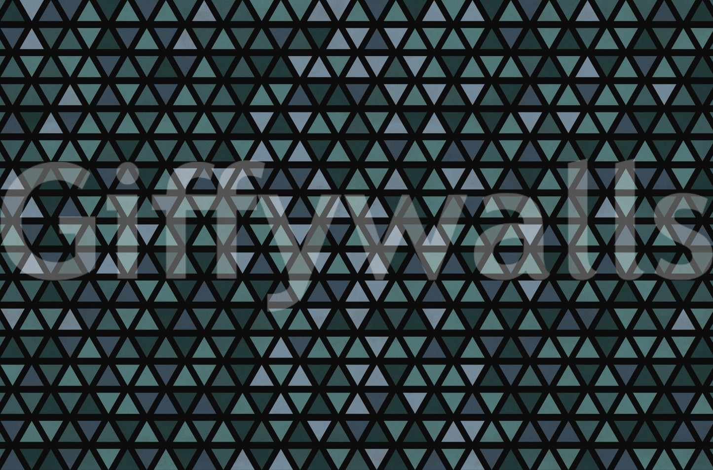 Graphic triangle mural wallpaper in cool contemporary tones.