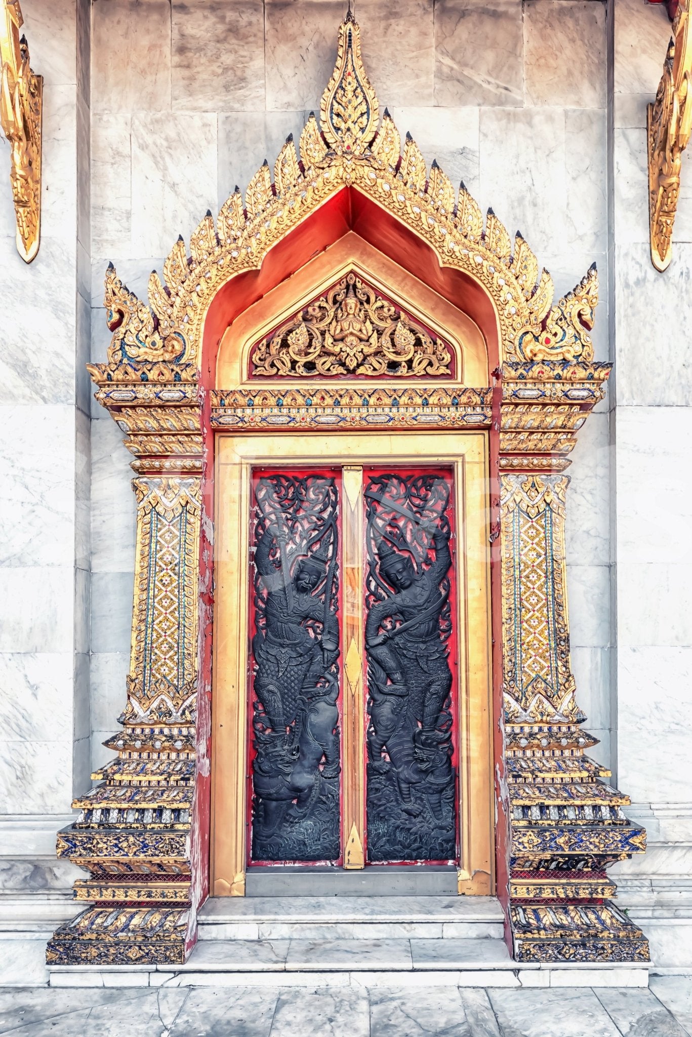 Architectural gate mural in hallway, classic design for modern wall decor