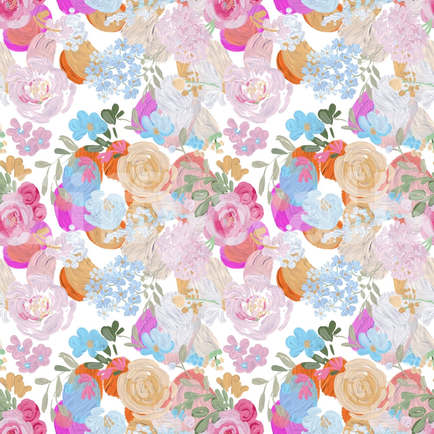 Thick oil painted spring vibe magenta floral dream pattern Wallpaper⁠