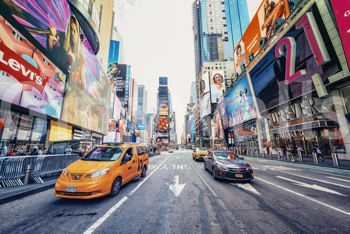 Times Square Hustle peel and stick wallpaper building architecture.