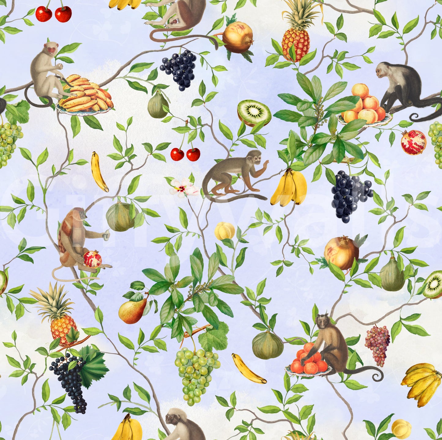 Wallpaper featuring monkeys in a vibrant, tropical setting.