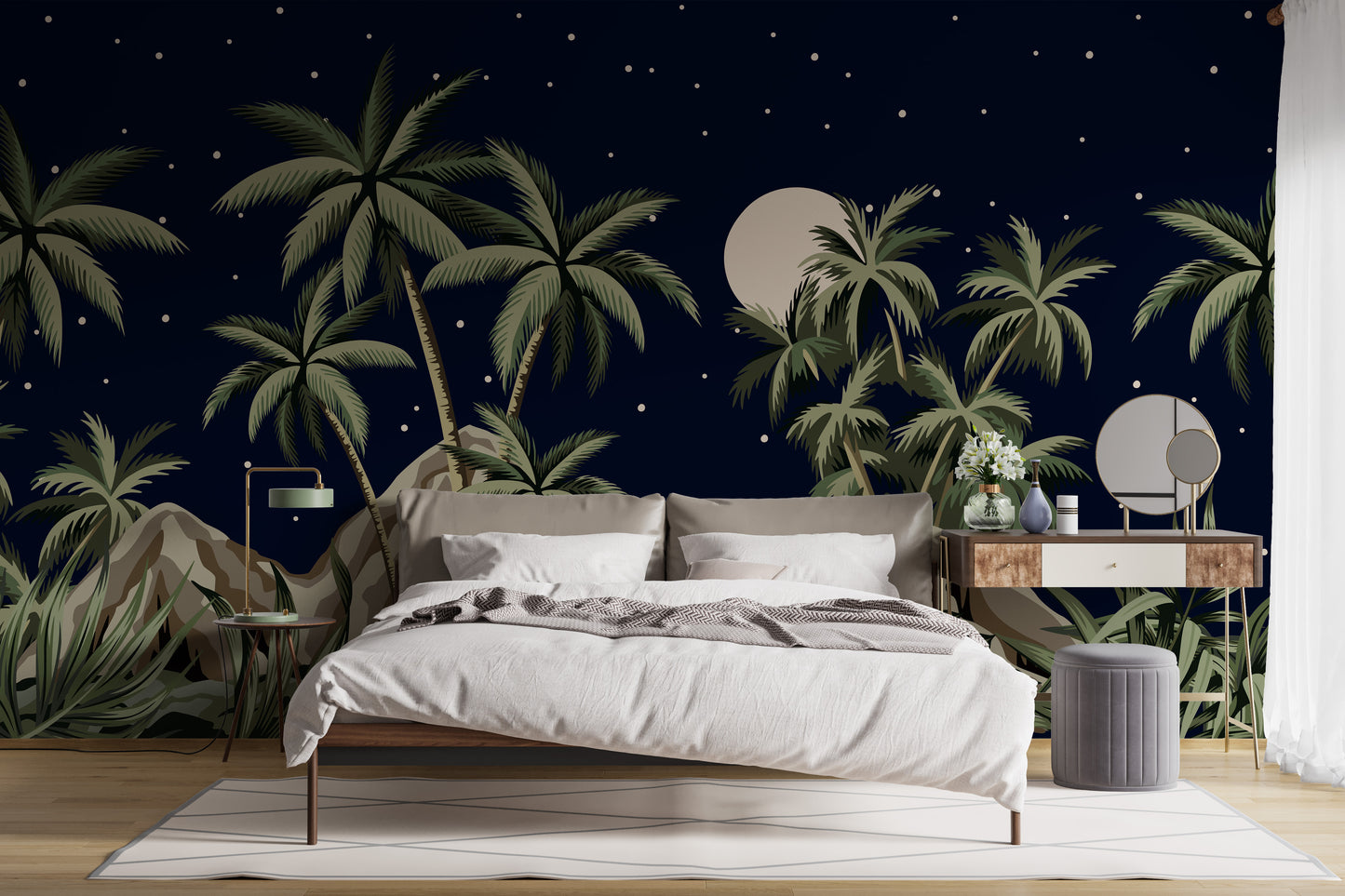 Peaceful tropical night sky wallpaper mural for spaces