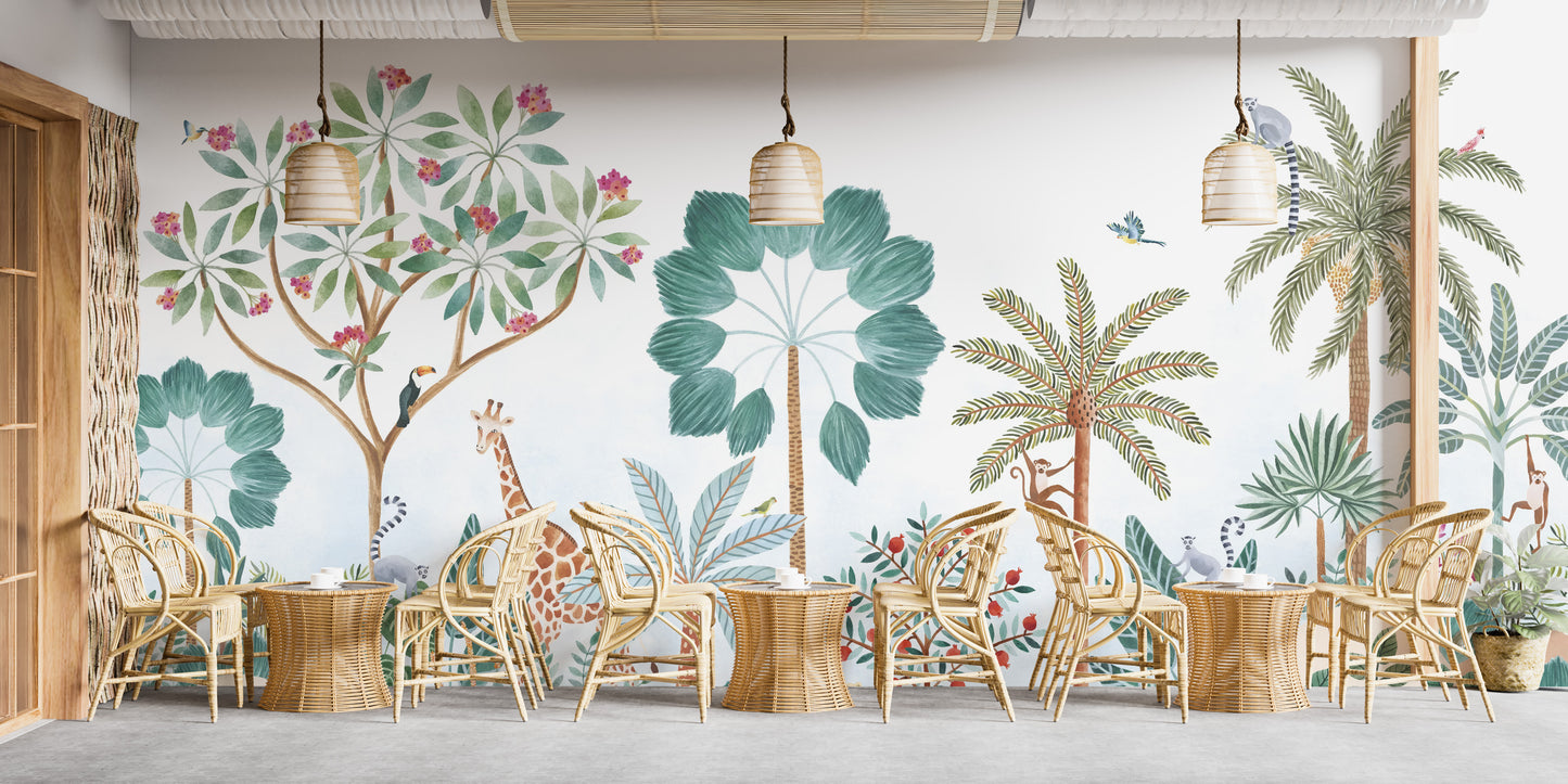 Tropical Safari Wallpaper with Animals Desiges