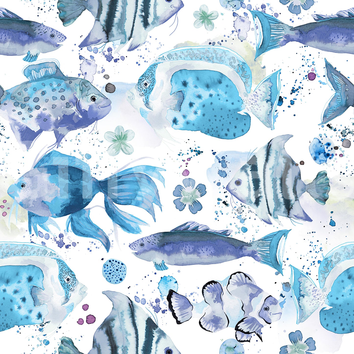 Aquatic mural with lively fish and coral reef illustrations.
