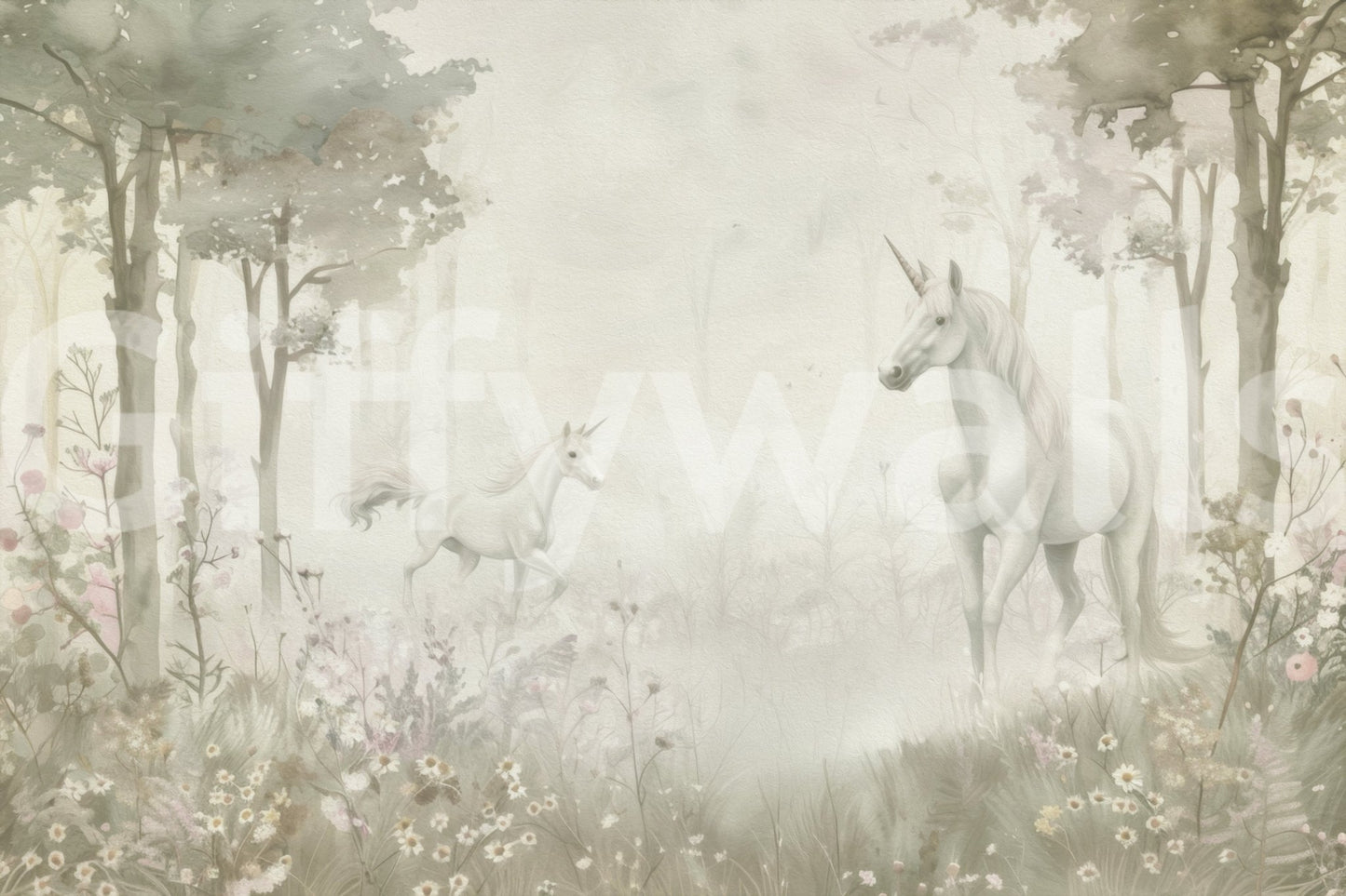 Unicorns in a Magical Dreamy Forest – Sage Wall Mural