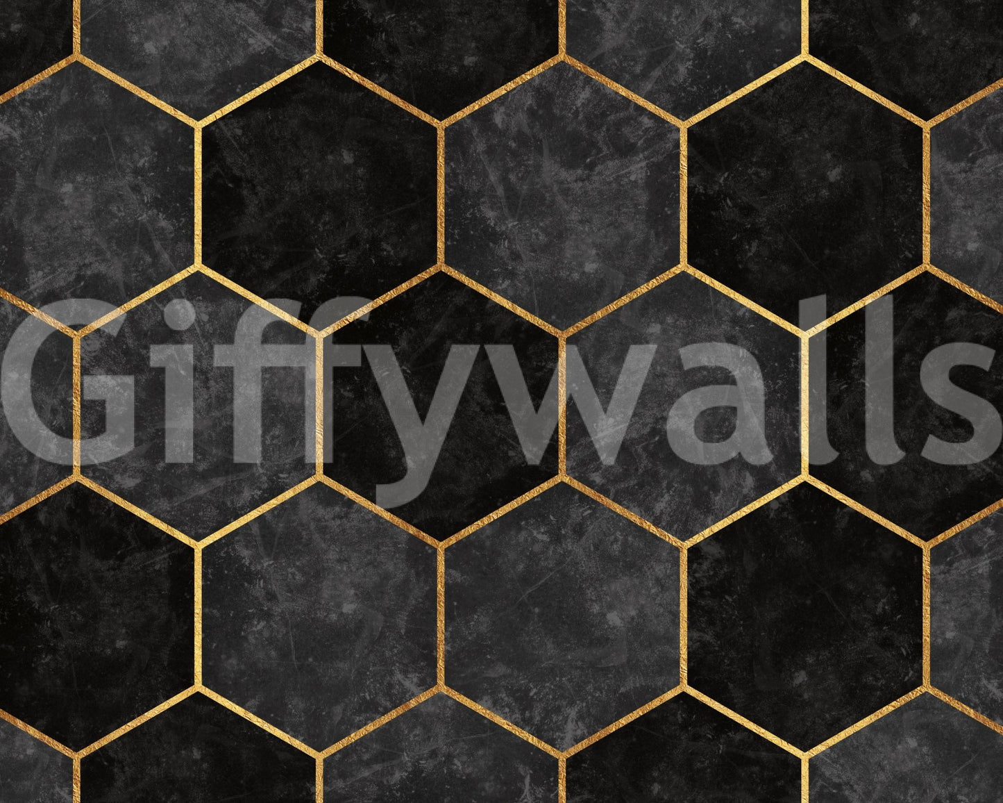 Dark geometric hexagon wall mural for a sleek modern space.