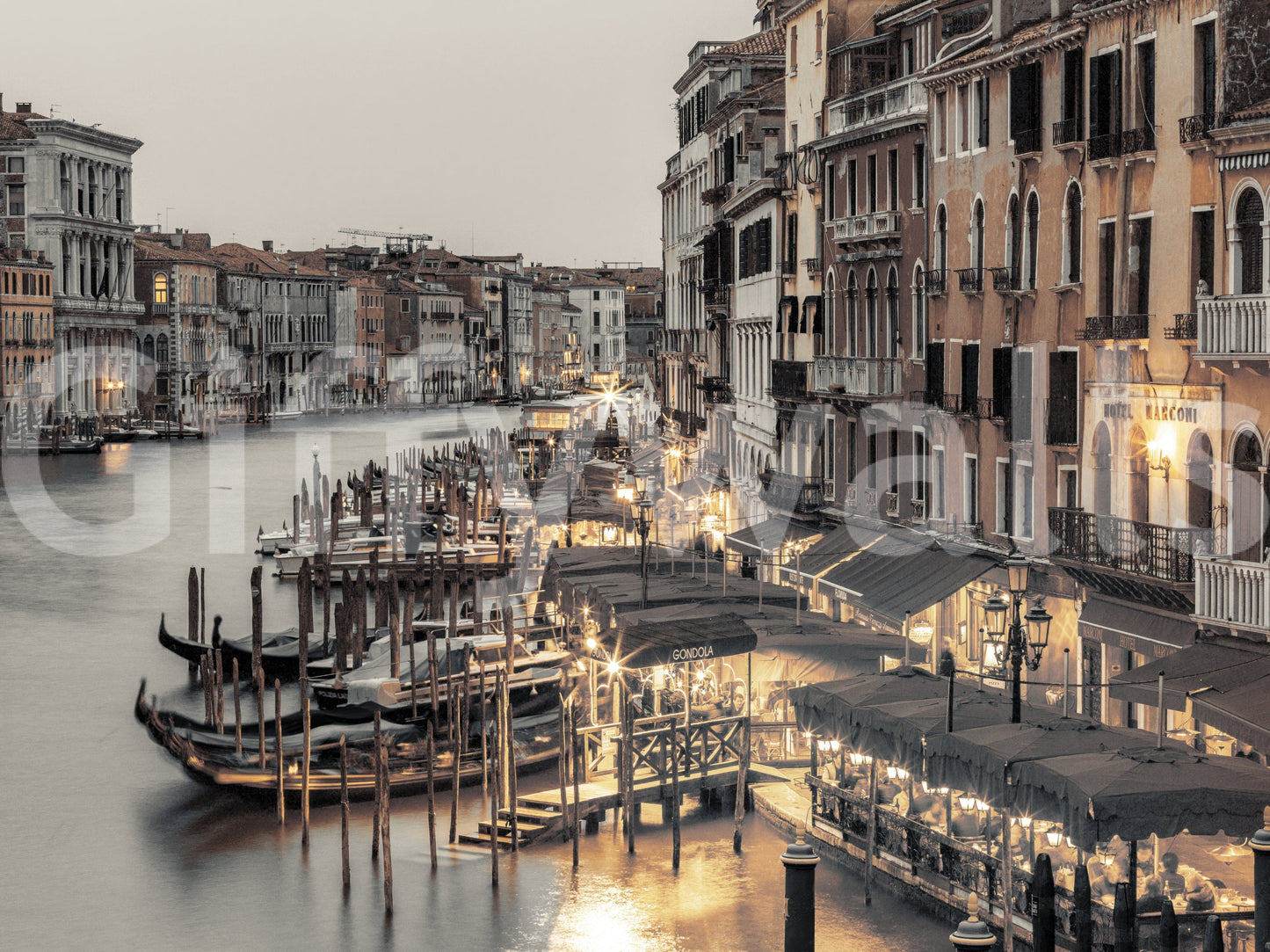 Cozy night Venetian Canal Evening wallpaper cozy restaurant glowing ambiance.