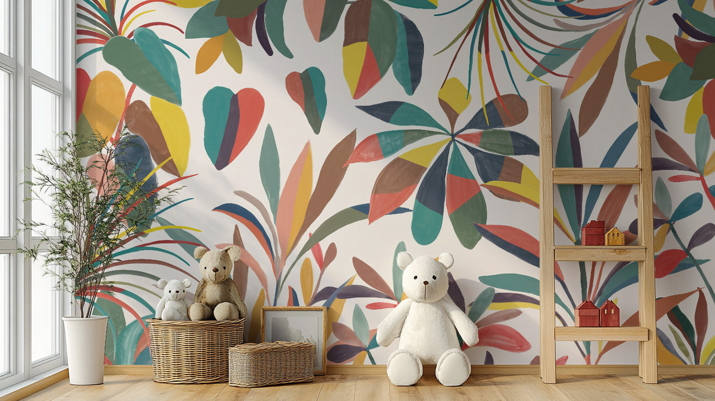 Tropical paradise wallpaper with abstract jungle design