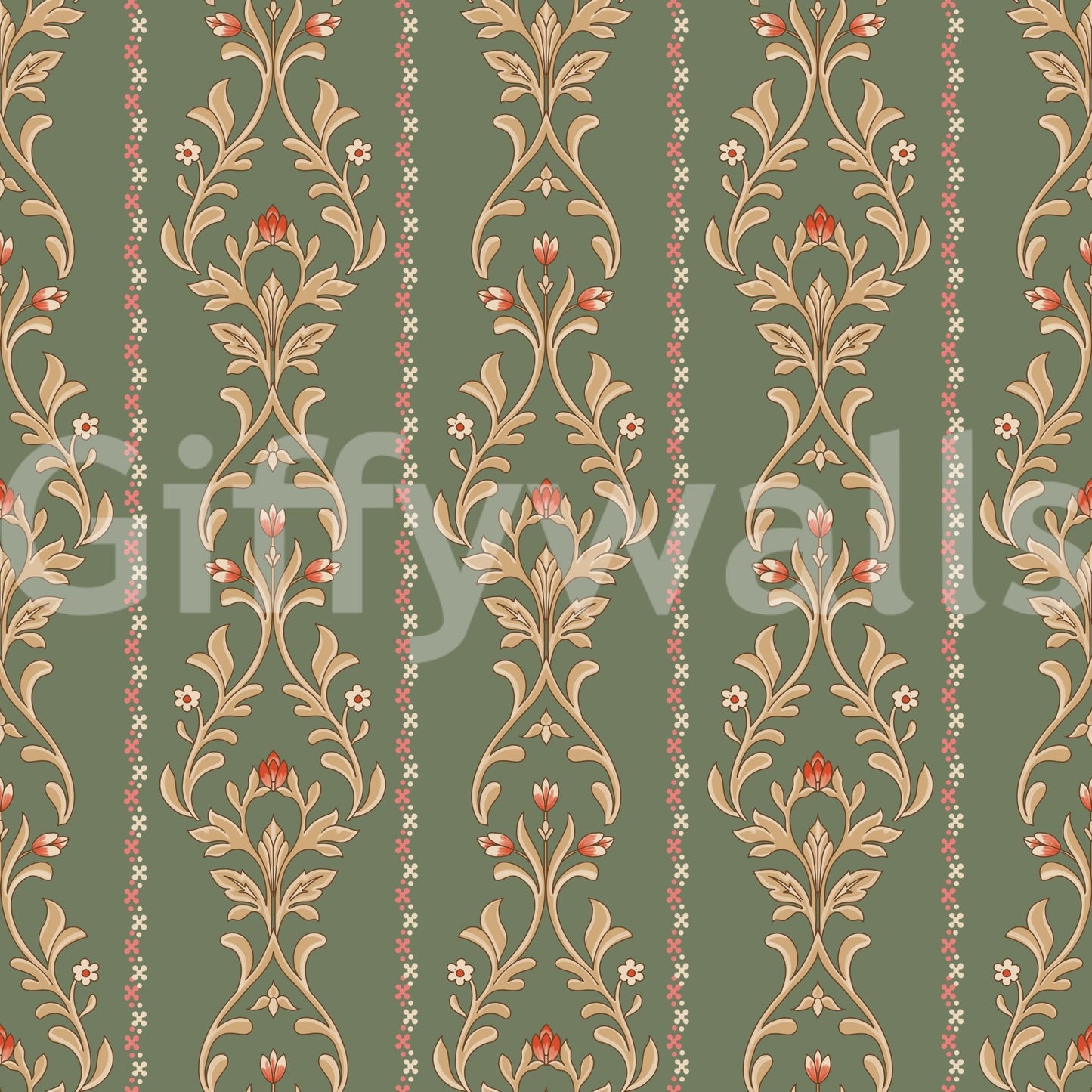 Vintage Bloom heritage stripe Wallpaper for a cottage style hallway.