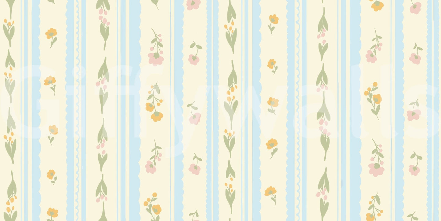 Vintage Bloom Stripes Wallpaper
