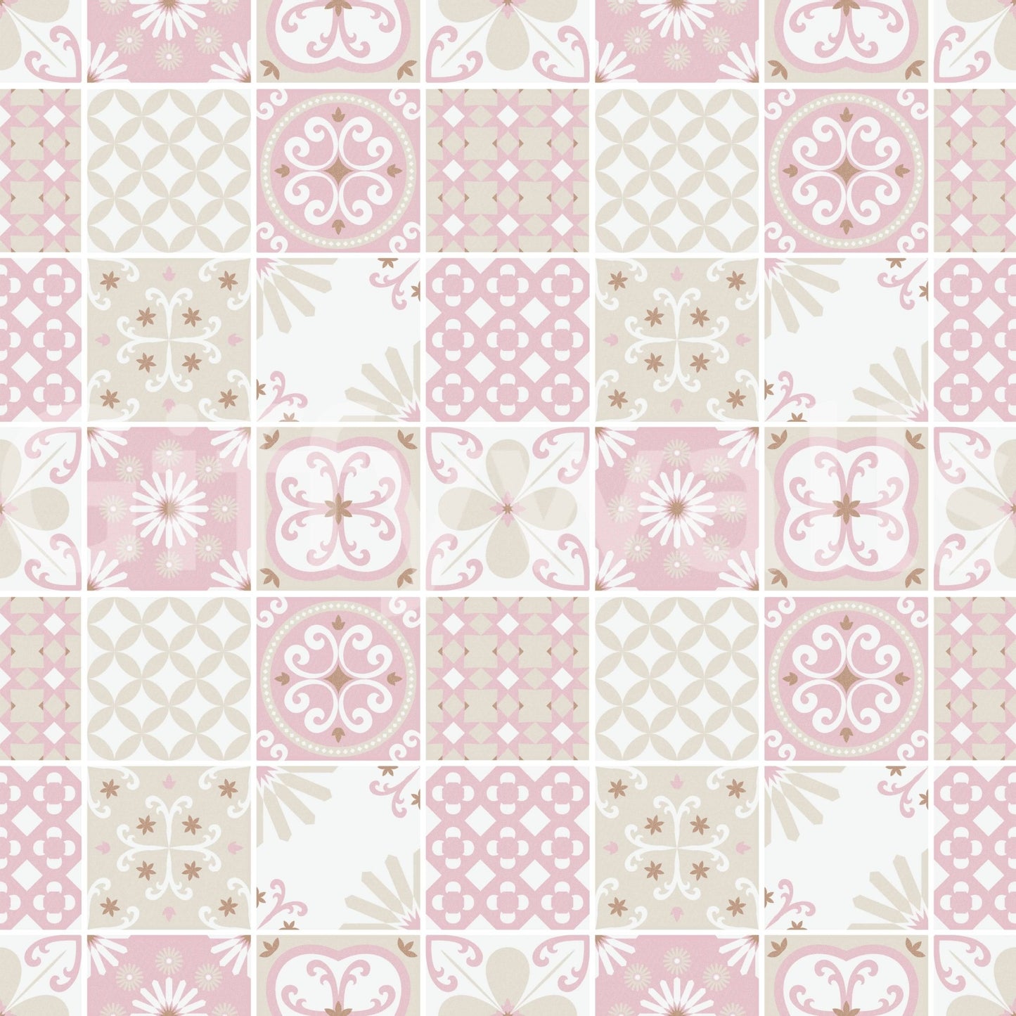 Vintage Folk Tiles – Blush Pink Wallpaper