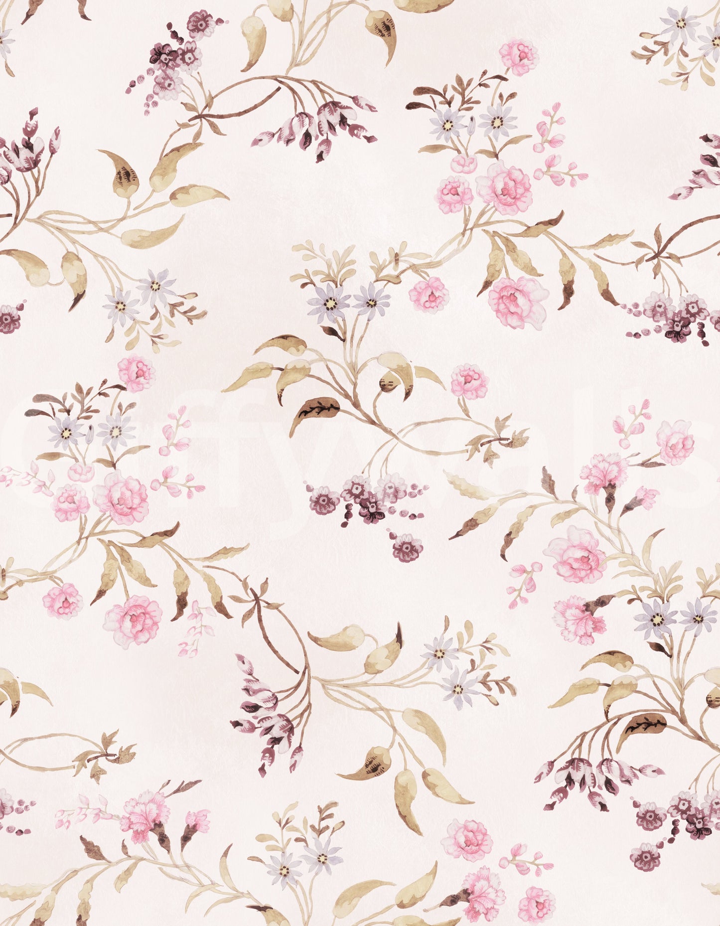 Subtle floral design with old-world elegance and softness.
