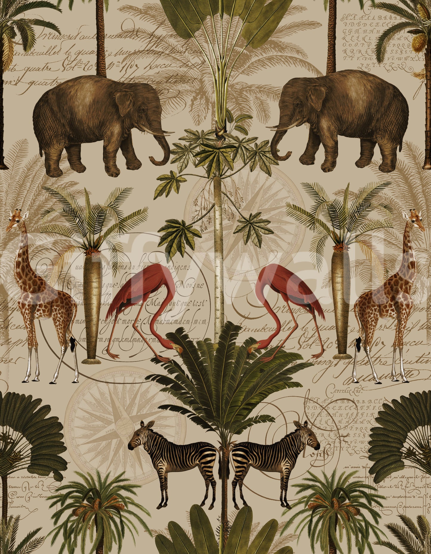 Lush tropical wallpaper creating an adventurous, exotic vibe