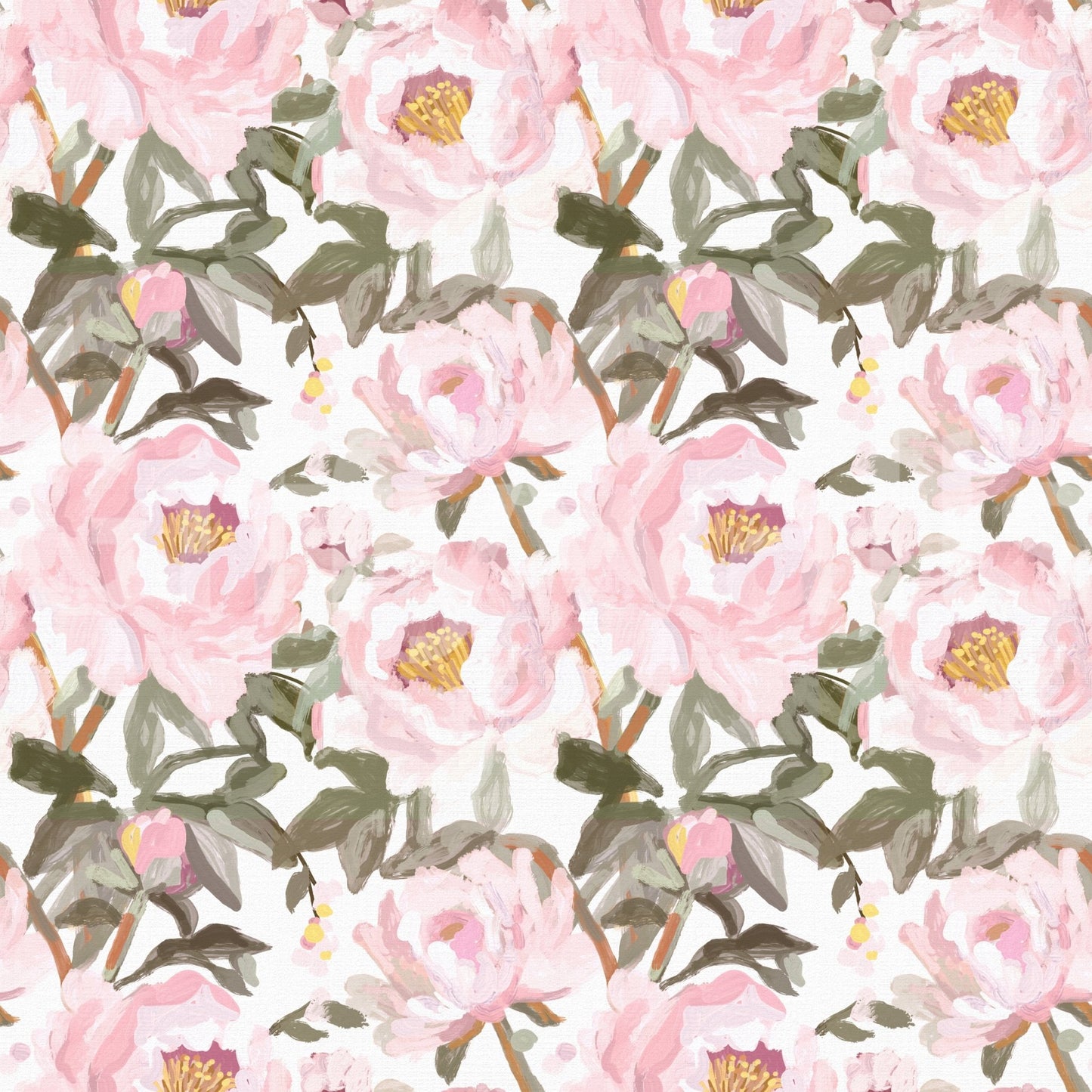 Vintage Oil Painted Pink Peonies with Soft Romantic Petals Wallpaper