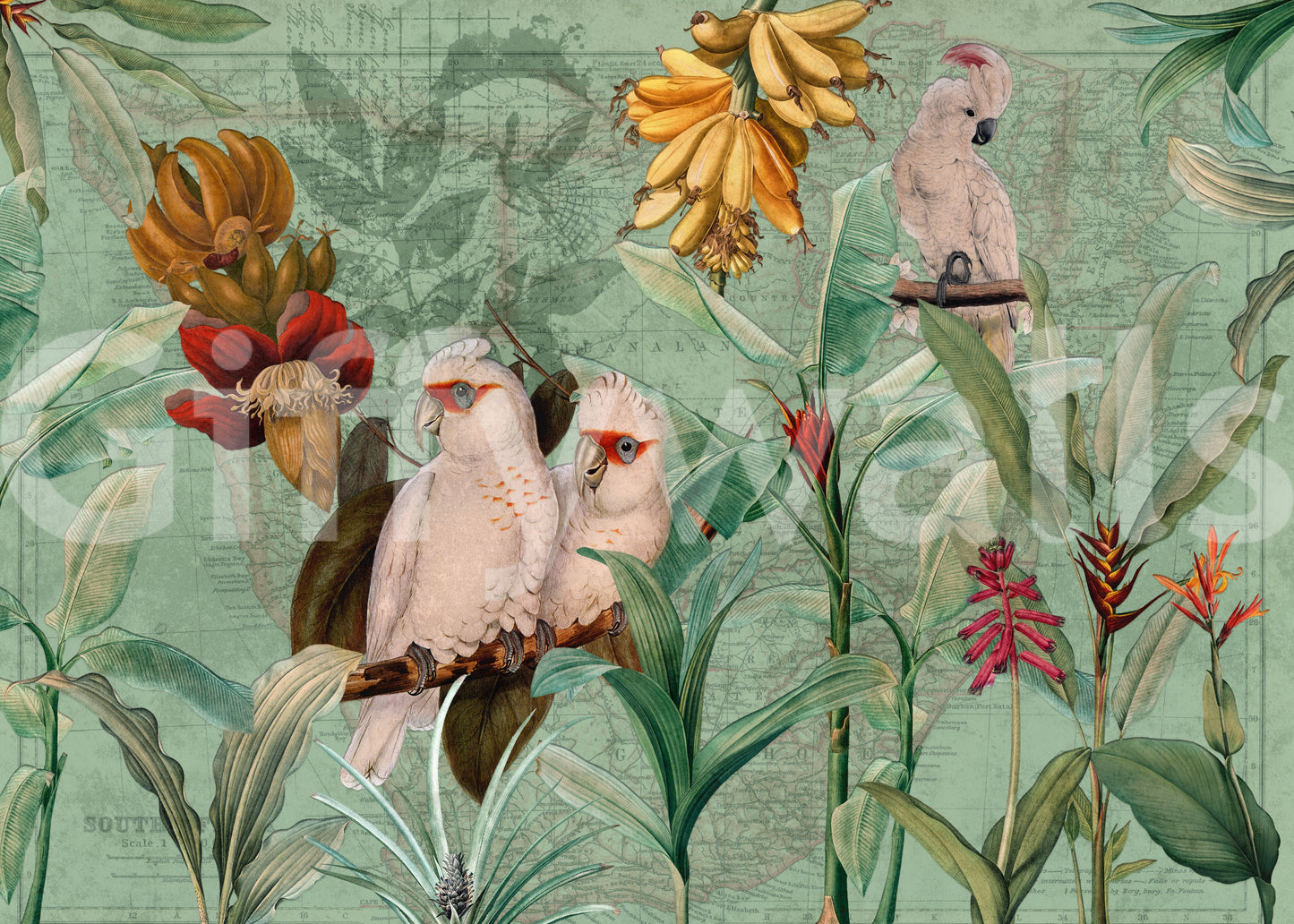 Old-world tropical wallpaper