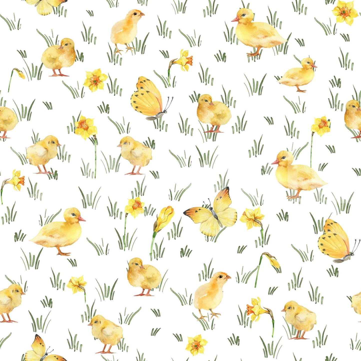 Cute Watercolor Chicks wallcovering ideal for an Easter season feature.