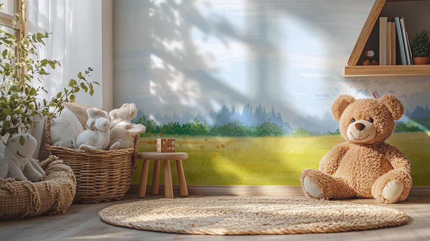 Watercolour Countryside Green Garden Wallpaper mural