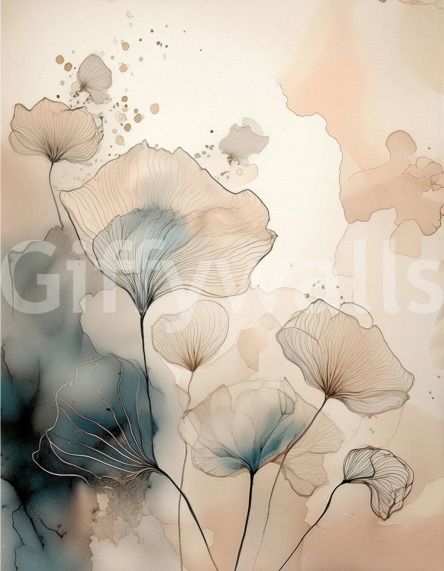 Luminous Botanical Lines Wall Mural