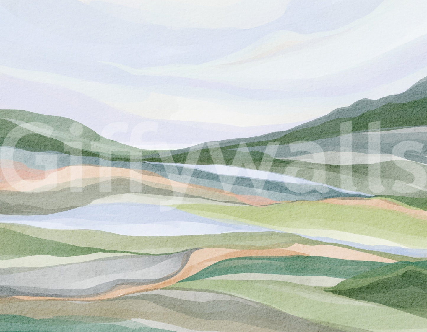 Watercolor Hillscape Wall Mural