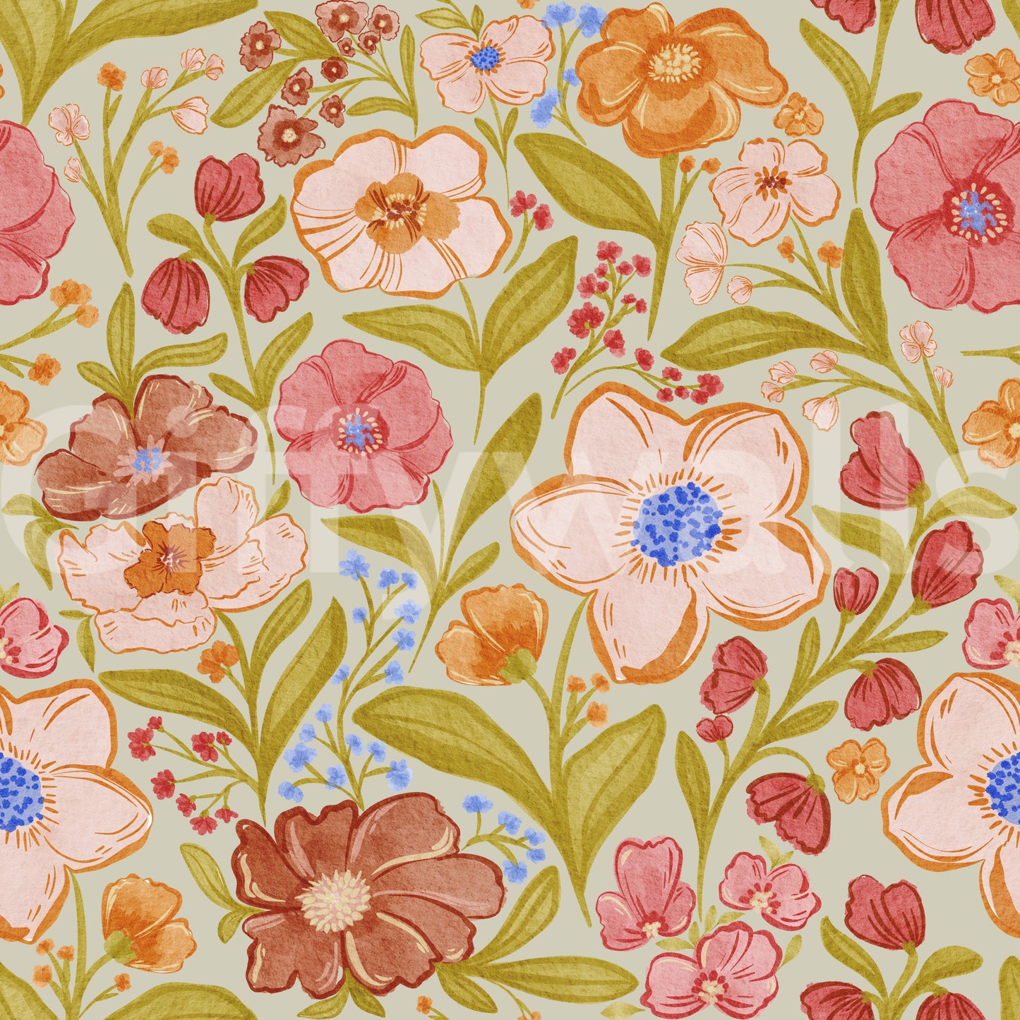 Vandfarver vilde blomster eng tapet