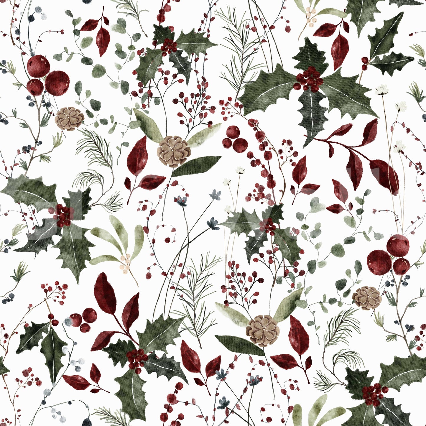 Botanical illustration wallpaper for walls with berries.