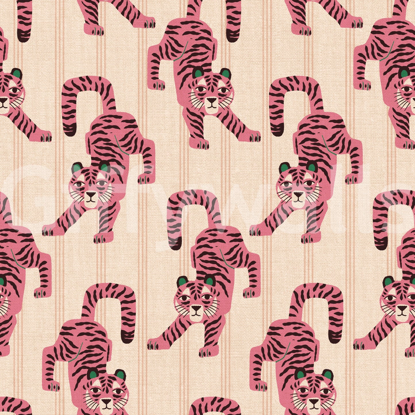 Pink Jumping Tiger Jewel Jungle Wallpaper