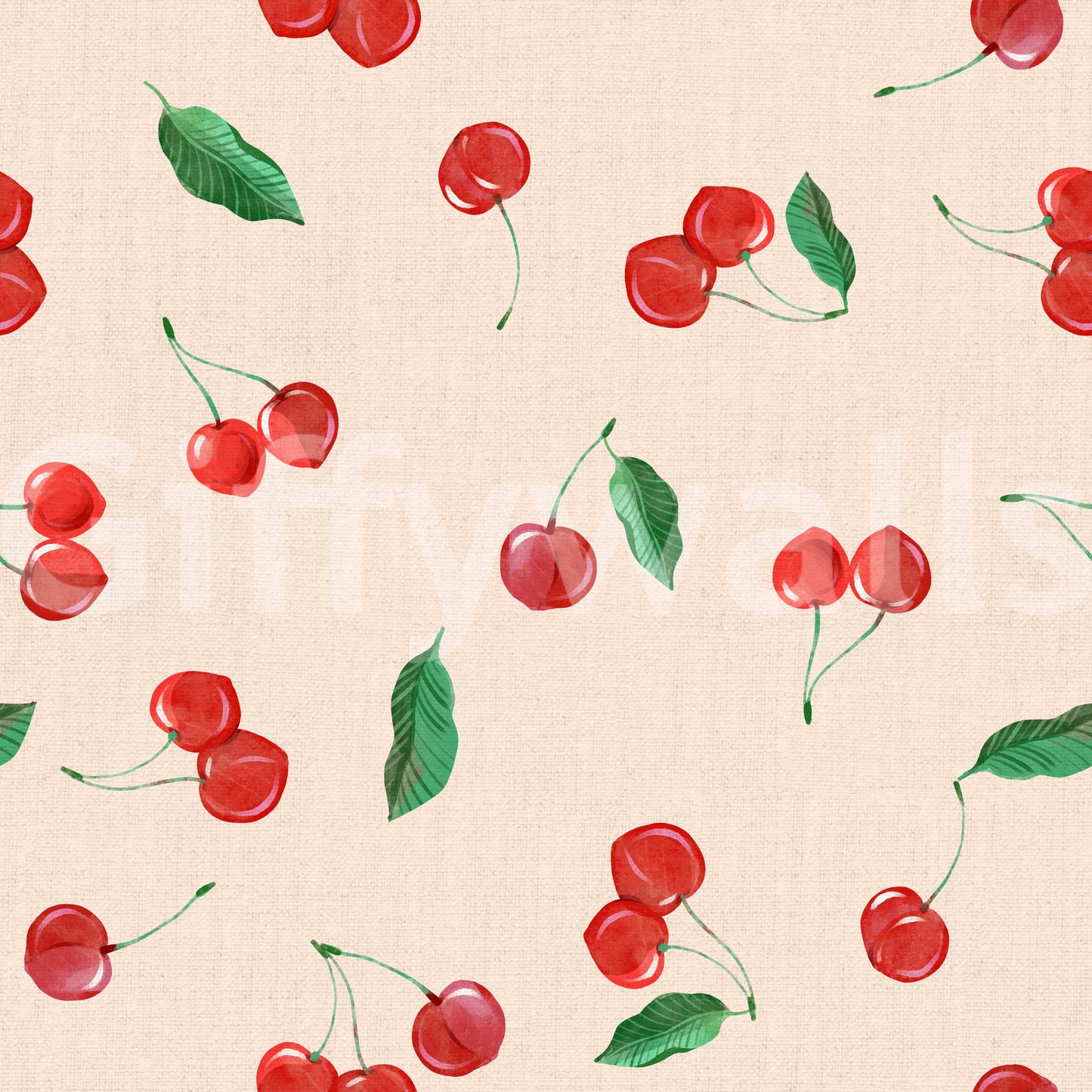Soft pastel wallpaper with tossed cherry artwork