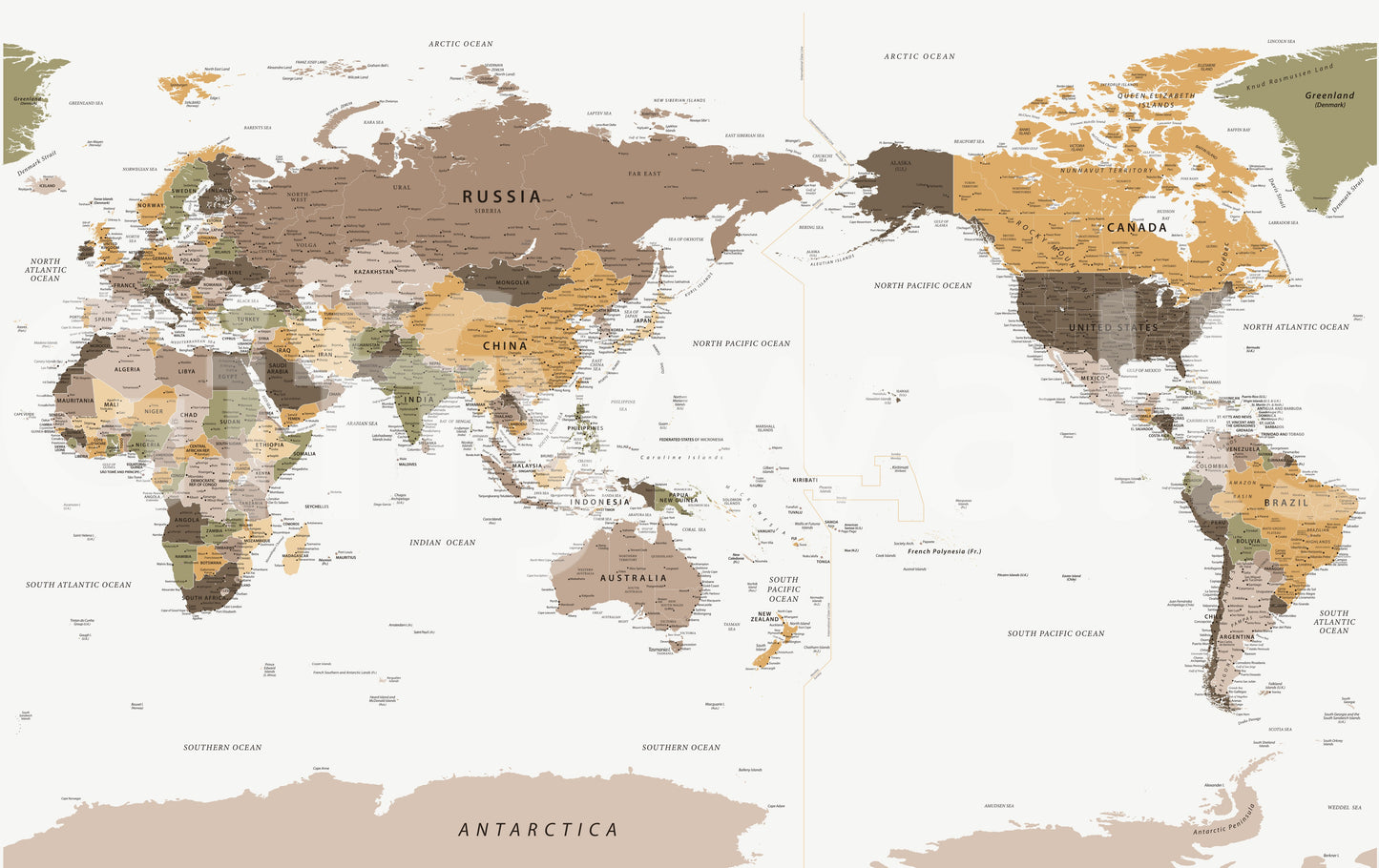Stillehavet centreret rejsekort vægmaleri