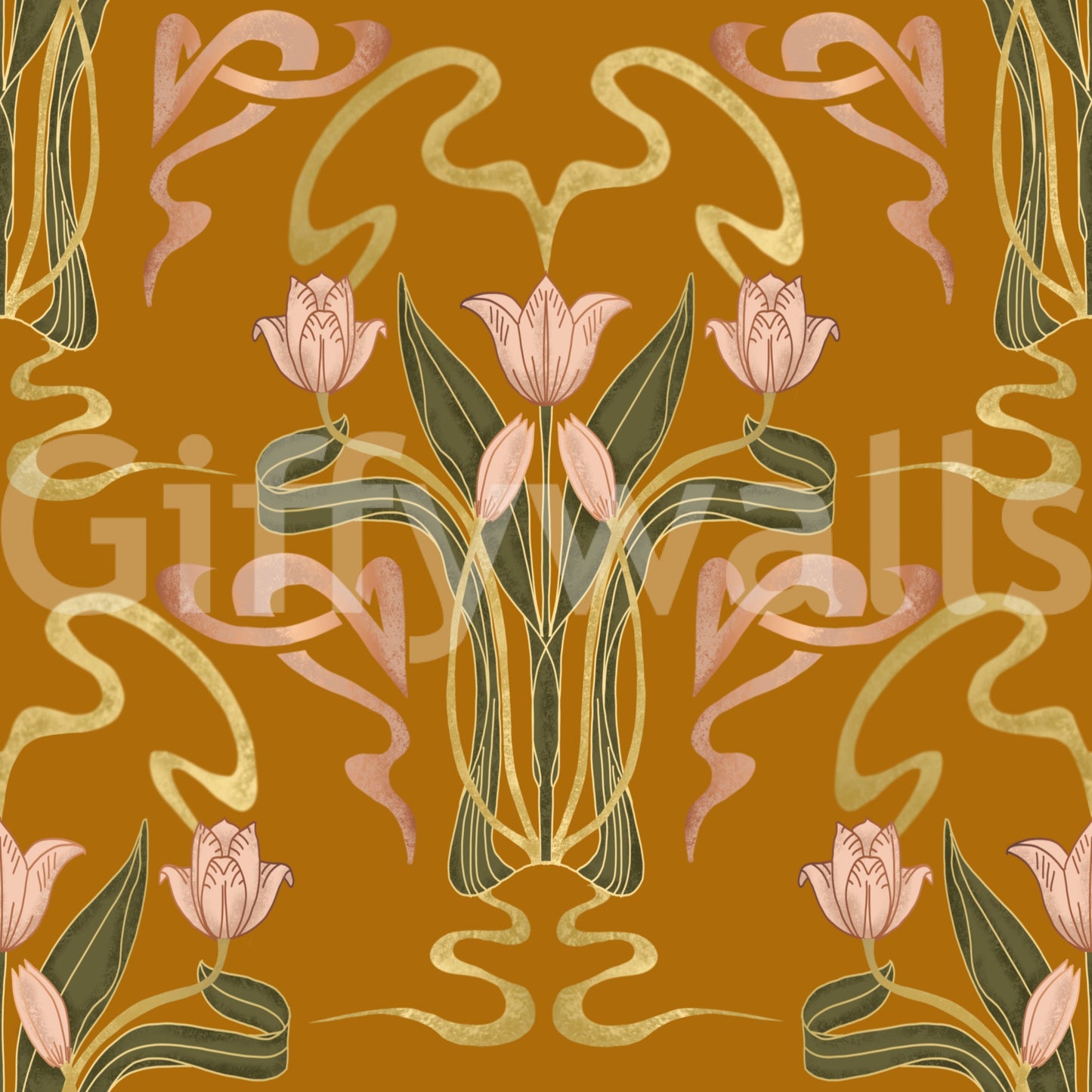Soft ochre flower wall pattern
